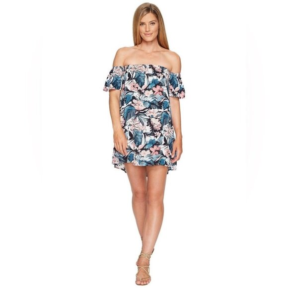 Spiritual Gangster Blue Floral Waikiki Off the Shoulder micro mini dress size S - Picture 2 of 13
